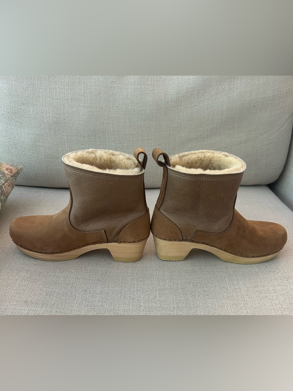 No.6 5" Pull On Shearling Clog Boot on Mid Heel in Honey Aviator - Picture 4 of 7